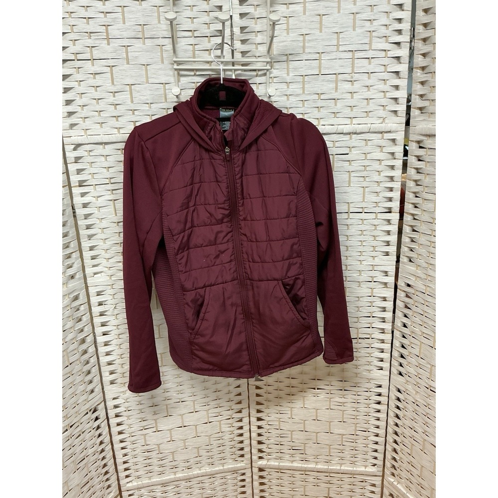 TEK GEAR Long Sleeve Thumb Cuff Burgundy Long Jacket Full Zip XL Hoodie